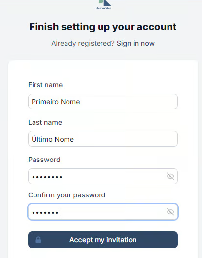 Imagem do e-mail de convite mostrando o botão/link para aceitar