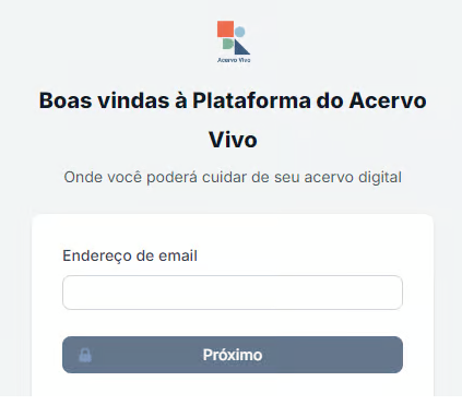 Imagem da tela de login do Acervo Vivo, com campos para e-mail e senha