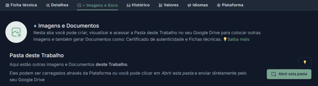 Imagem da Aba "+ Imagens e Docs" destacando o botão "Abrir esta Pasta"