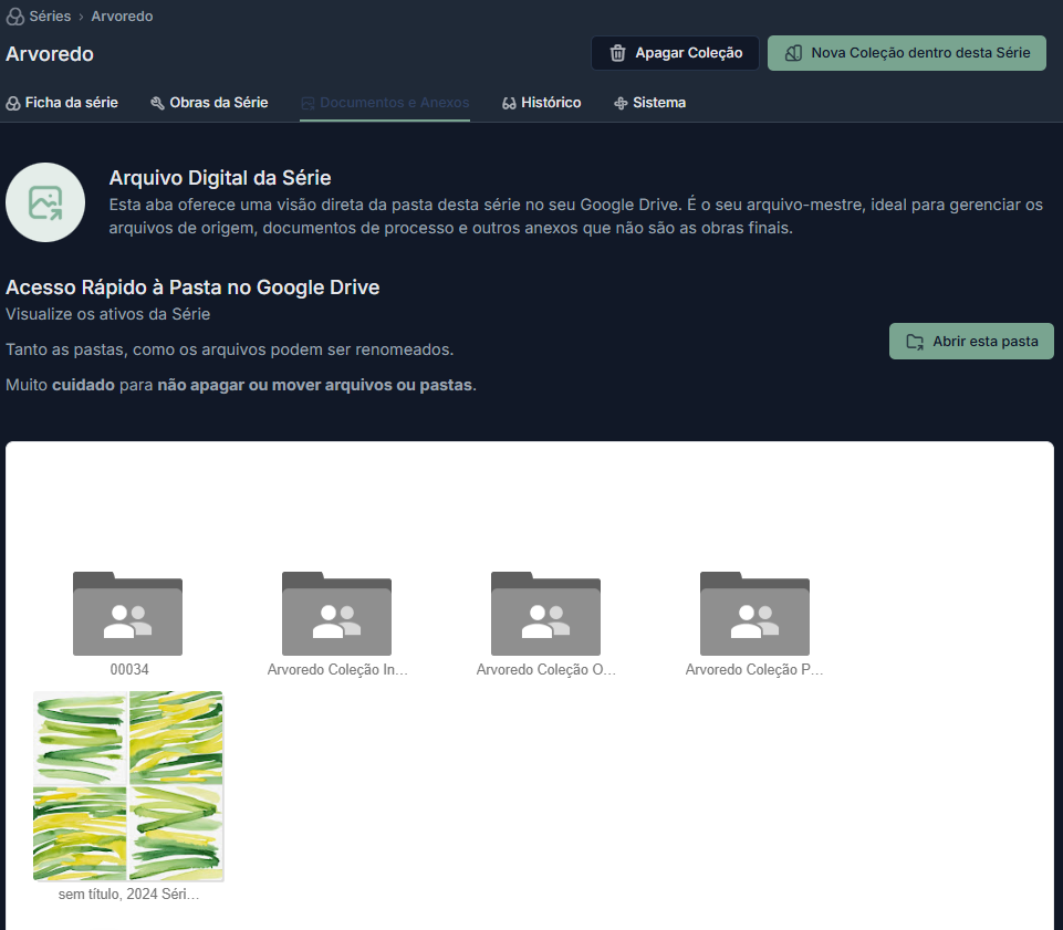 Aba "Documentos e Anexos" com acesso ao Google Drive