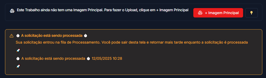 imagem com a mensagem de 'A solicitação está sendo processada'