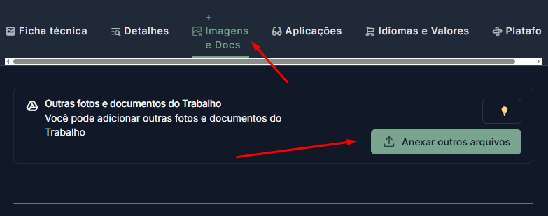 Botão 'Anexar outros arquivos' no Acervo Vivo para upload de imagens