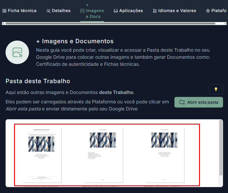 Novas imagens sincronizadas do Google Drive na Ficha Técnica no Acervo Vivo