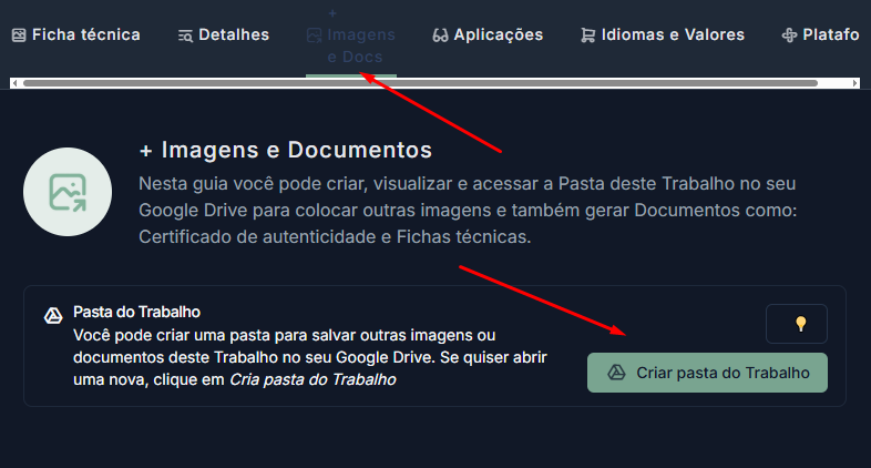 Botão 'Criar Pasta para o Trabalho' destacado na plataforma Acervo Vivo