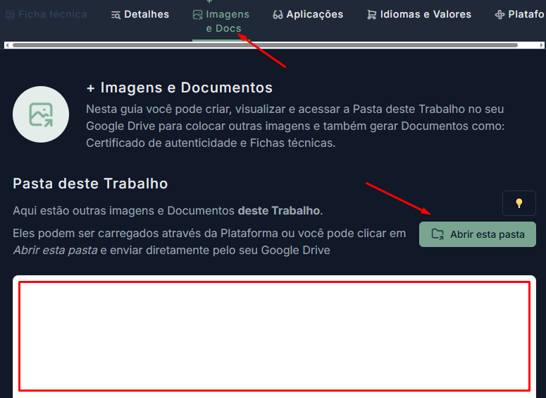 Botão 'Abrir esta Pasta' para acesso ao Google Drive no Acervo Vivo.