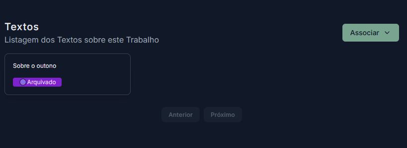 Imagem da seção "Textos" na Aba Histórico da Obra
