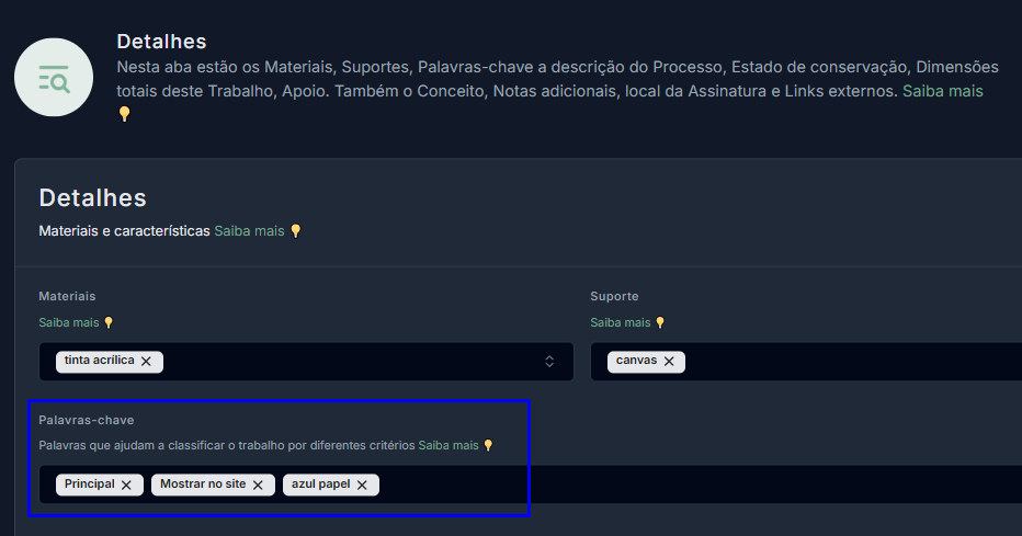 (Imagem mostrando o campo "Palavras-have" na aba Detalhes