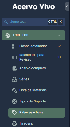 (Imagem do Menu Trabalhos destacando a Página "Palavras-chave")