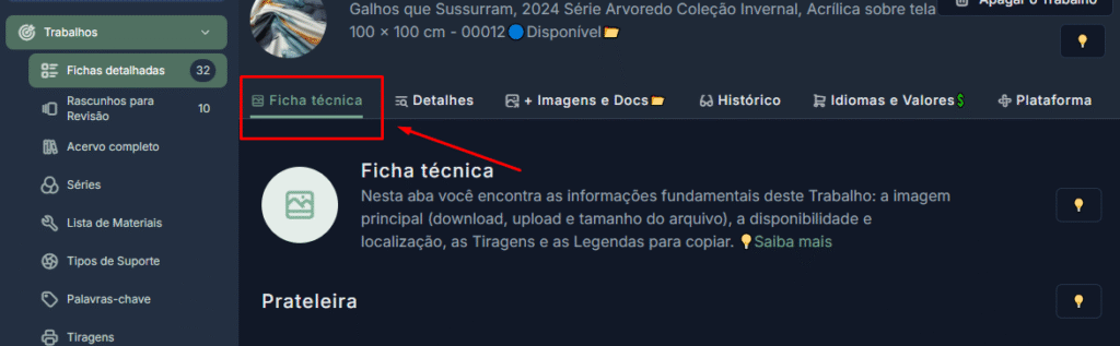 Imagem: Topo da Ficha Detalhada, destacando a Aba "Ficha Técnica"